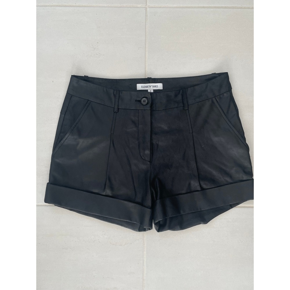 Elizabeth and James Leather Shorts Women 2 Black Cuffed Pleated Lambskin